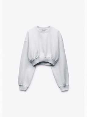 Zara Light Gray Cropped Crewneck Sweatshirt
